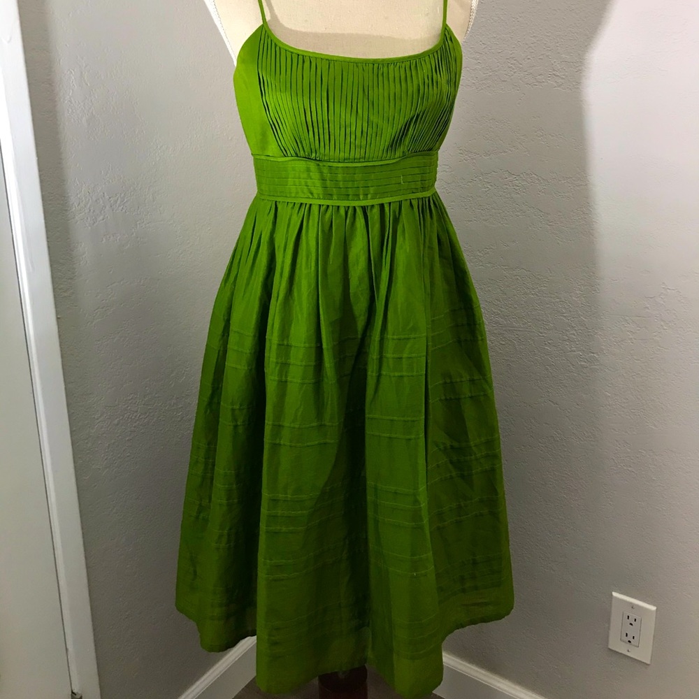 Green, tea length, full skirt dress